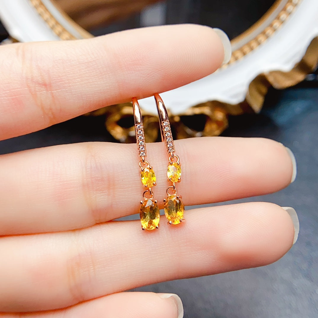 Natural Citrine Earrings Studs & Cuffs Marquise Oval Cut 4x6mm 925 Silver Fashion Design Jewelry For Women