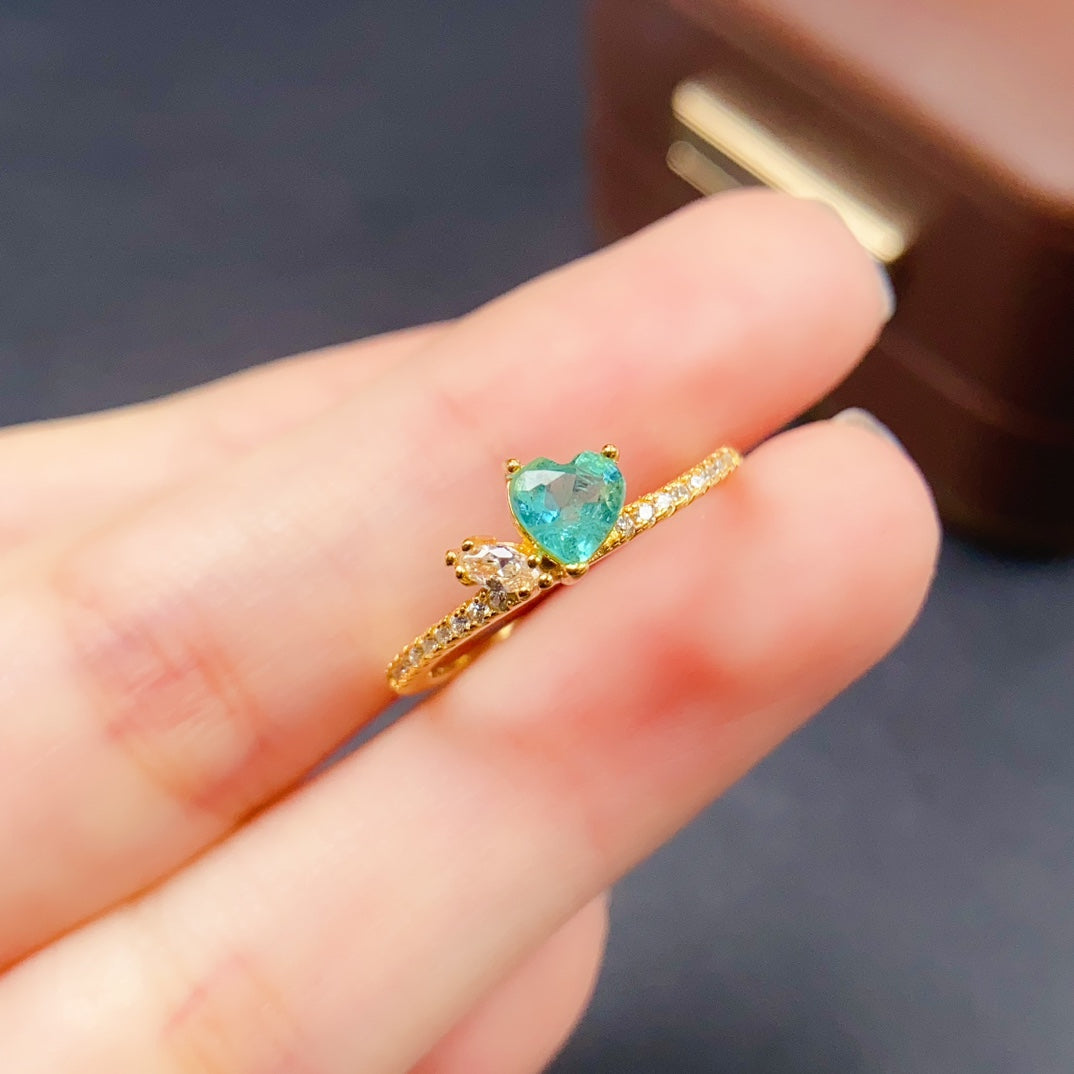 Natural Emerald Ring | Gold Plated Heart Shape | 5*5mm Genuine Gemstone | 925 Silver Stacking Ring | Vintage Eternity Ring Engagement Gift