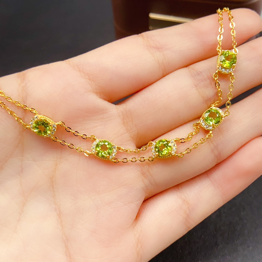 Natural Peridot Bracelet | Gold Plated Bezel Chain Bracelet | 5*5mm Genuine Gemstone | 925 Silver Adjustable Jewelry | Dainty Stacking Bracelet Gift For Women
