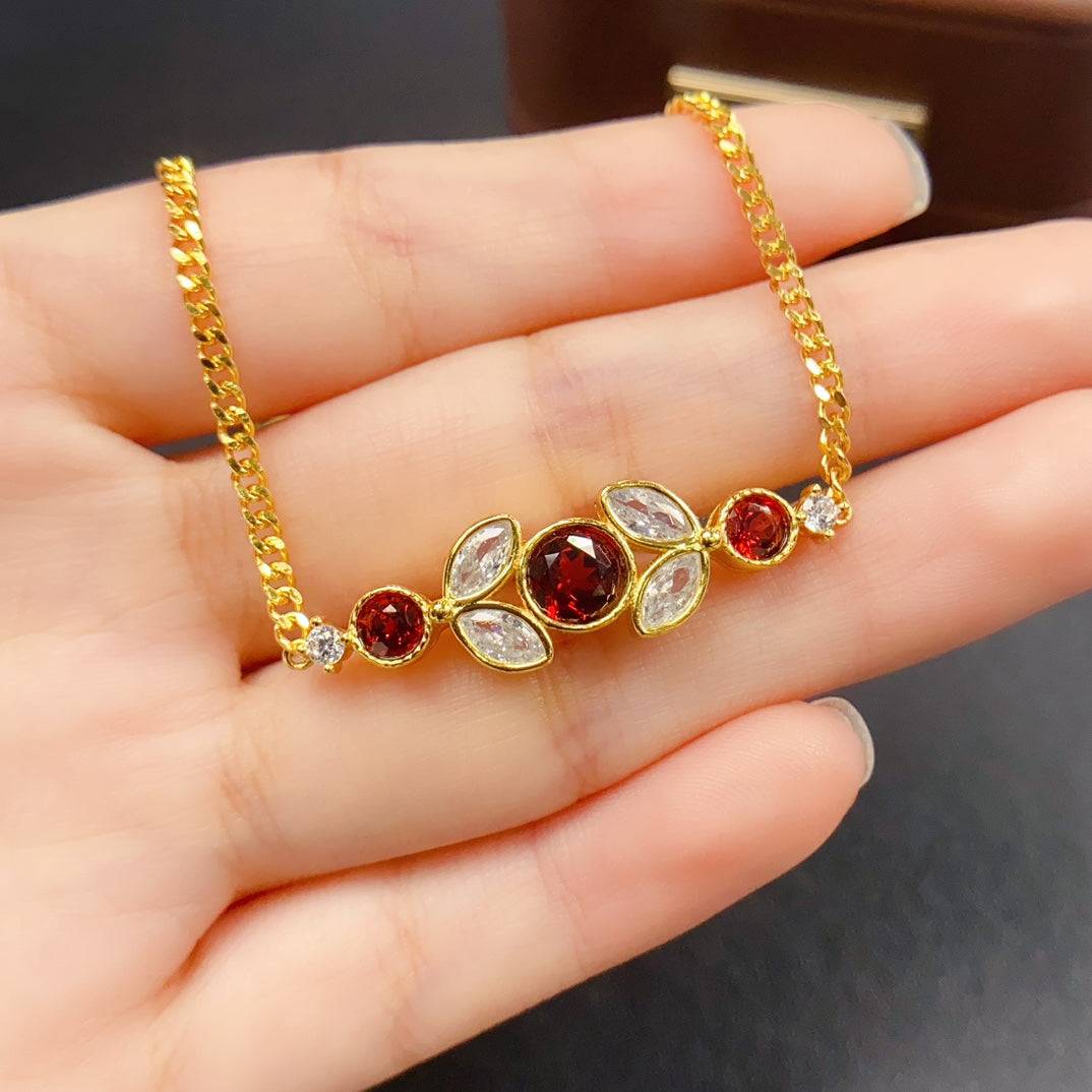 Natural Garnet Bracelet | Butterfly Simple Design Charm Bracelet | 44+66mm Genuine Stone | 925 Silver Gold Plated Jewelry | Minimalist Dainty Gift For Women