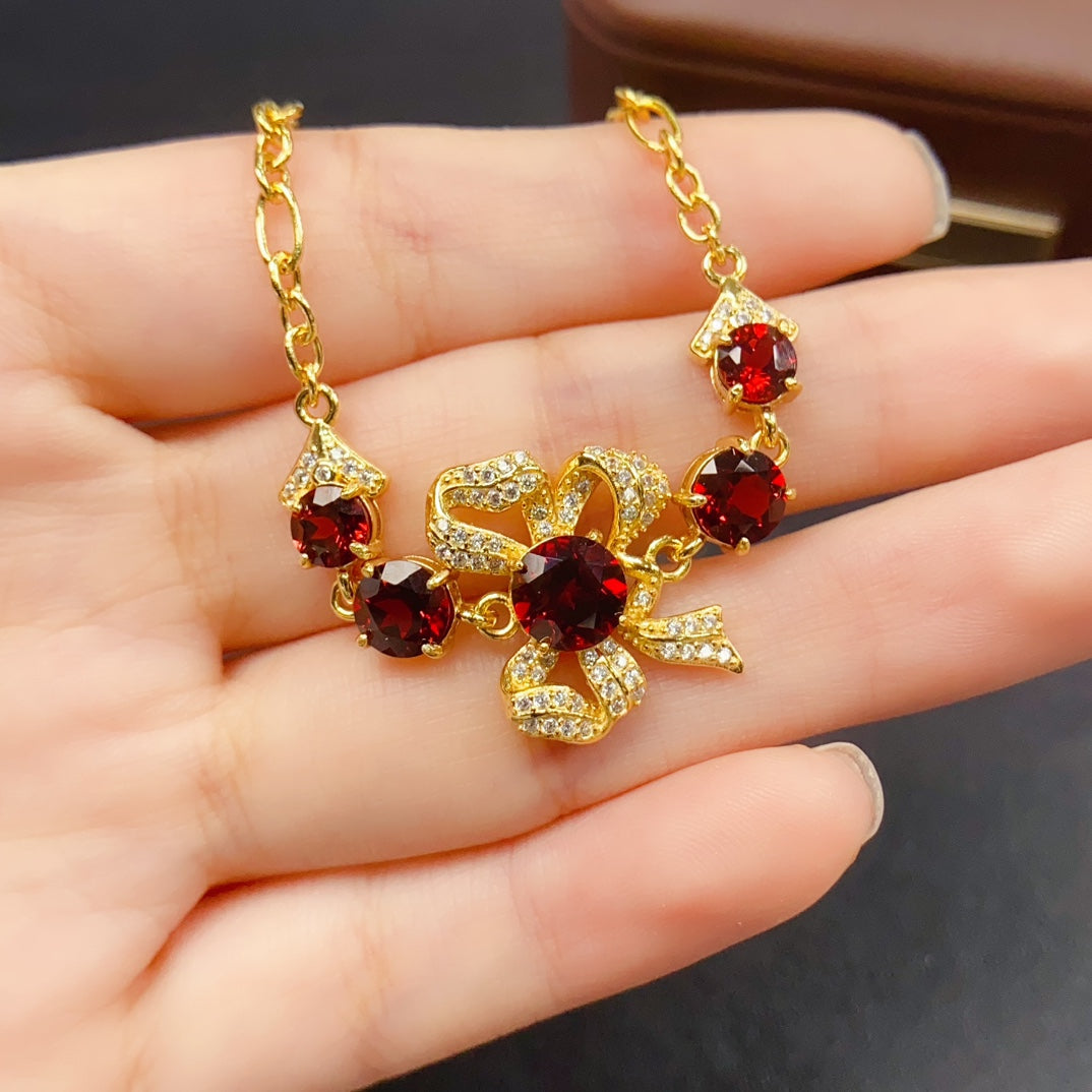 Natural Garnet Bracelet | Butterfly Simple Design Charm Bracelet | 44+66mm Genuine Stone | 925 Silver Gold Plated Jewelry | Minimalist Dainty Gift For Women