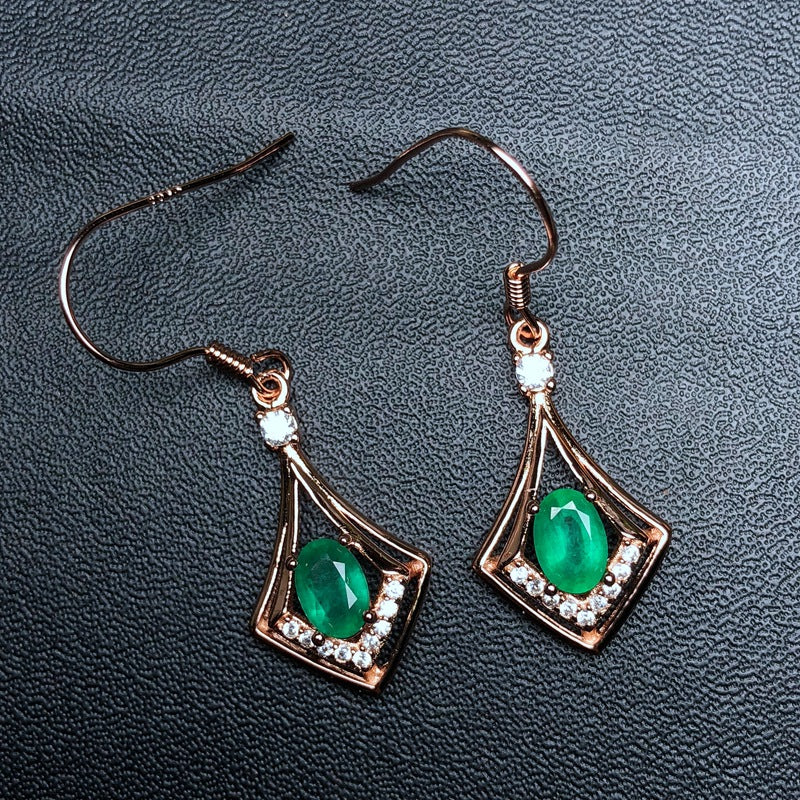 S925 natural emerald earrings temperament earrings retro design