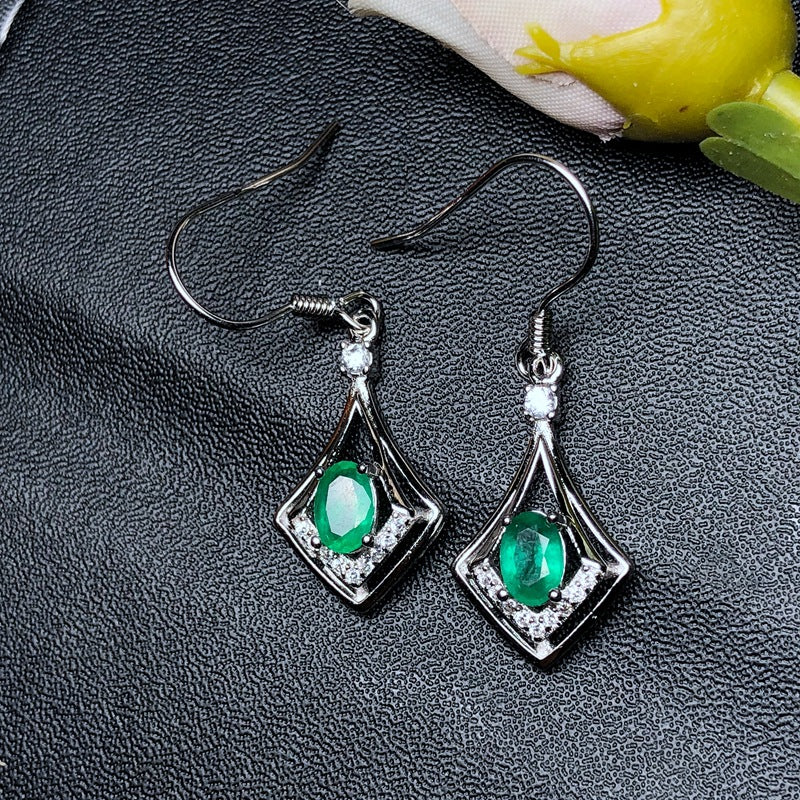 S925 natural emerald earrings temperament earrings retro design