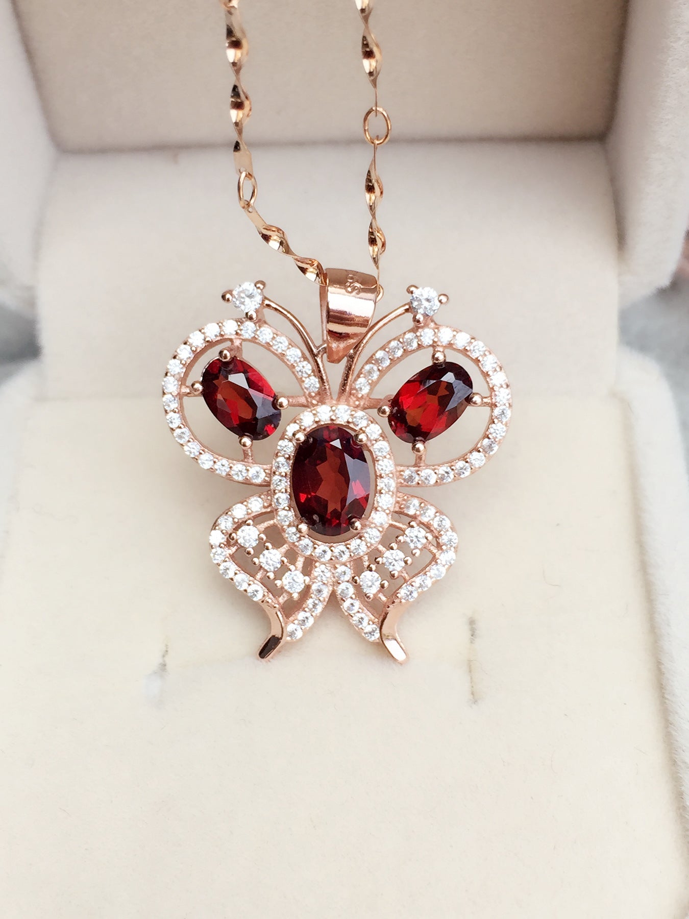 S925 Butterfly Pendant Natural Mozambique Garnet
