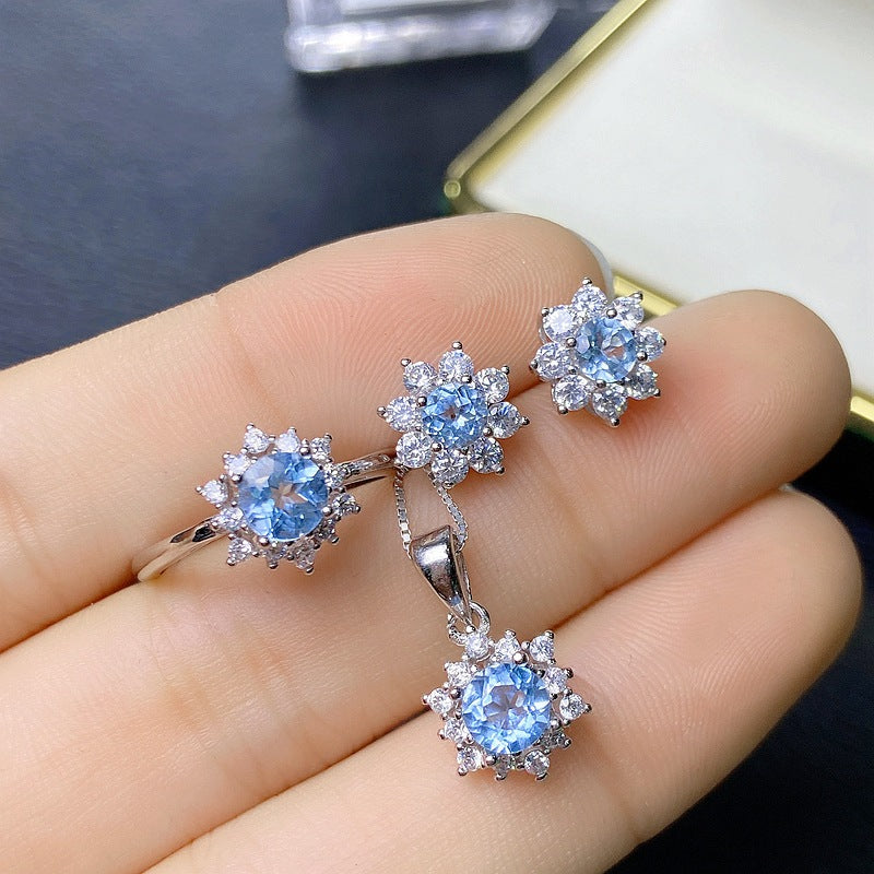 S925 Natural Blue Topaz Set of Four