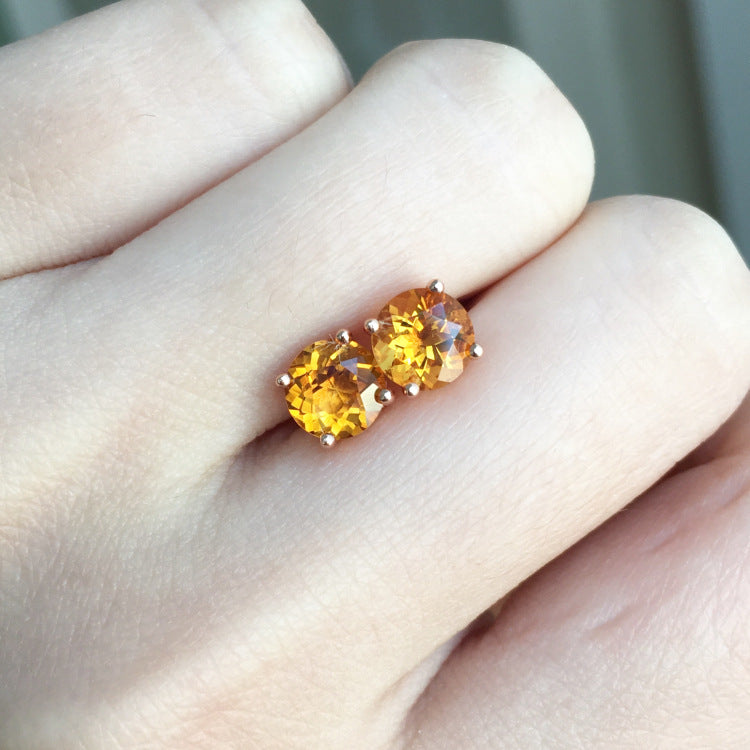 S925 Natural Brazilian Yellow Crystal Small Earrings
