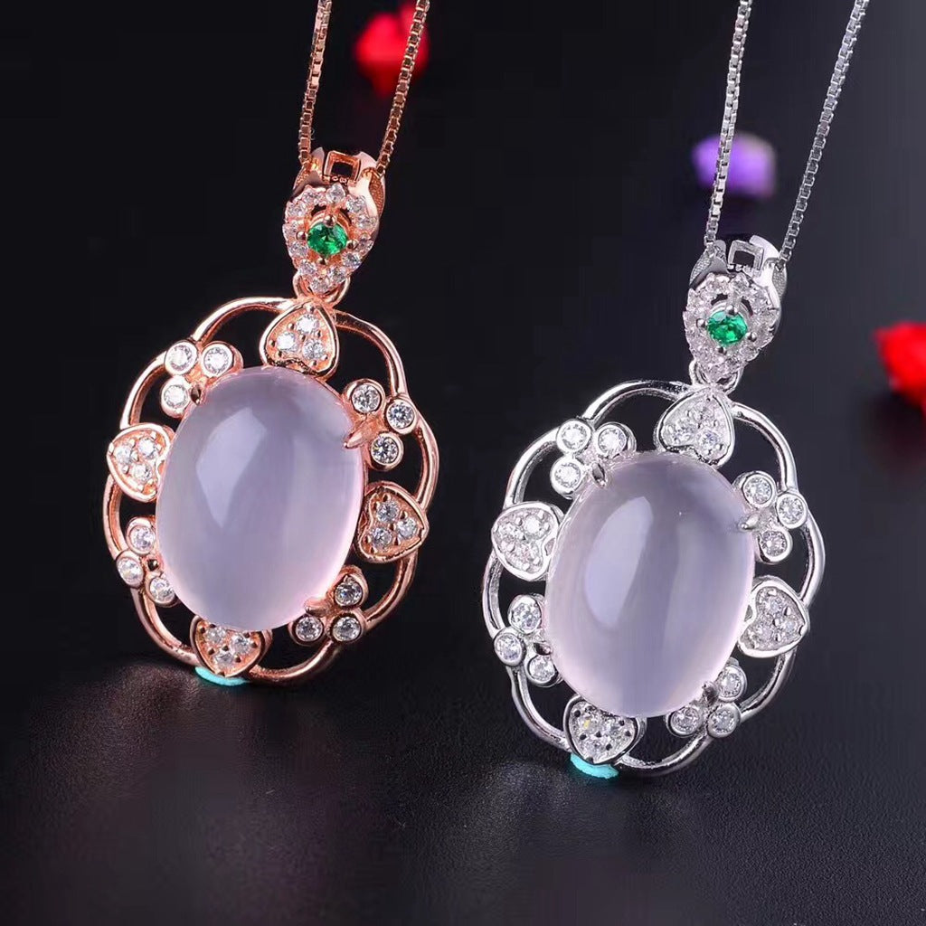S925 Natural Pink Crystal Pendant