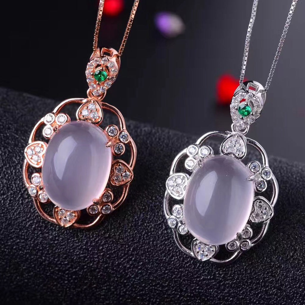 S925 Natural Pink Crystal Pendant