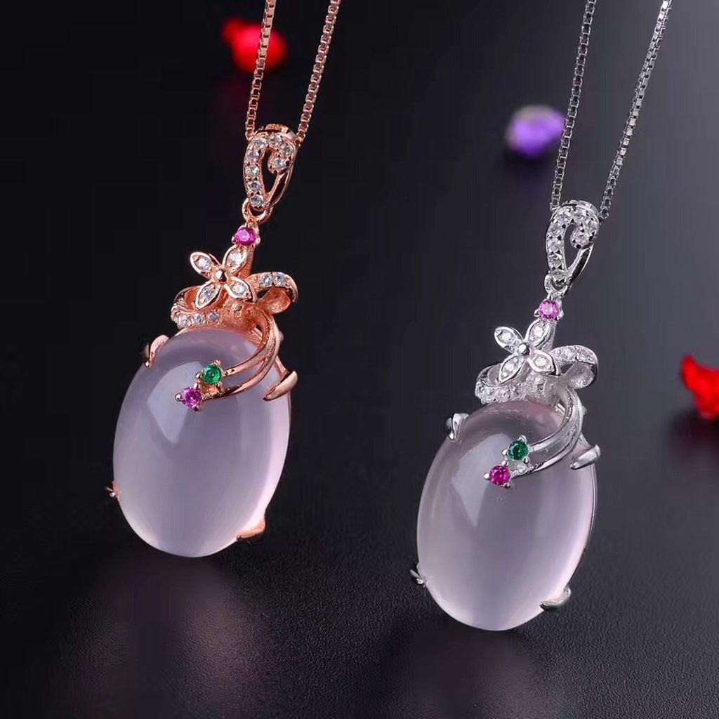 S925 Natural Hibiscus Stone Pendant