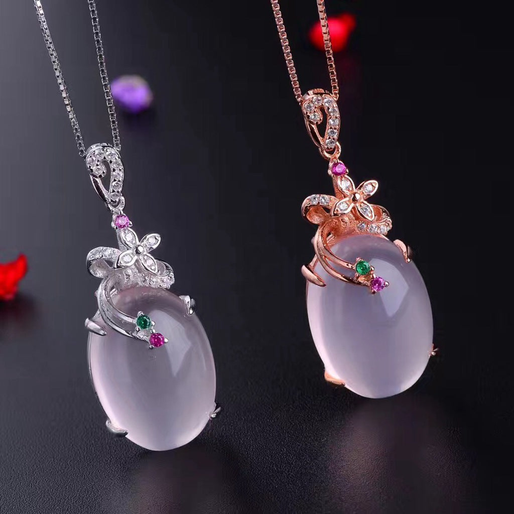 S925 Natural Hibiscus Stone Pendant