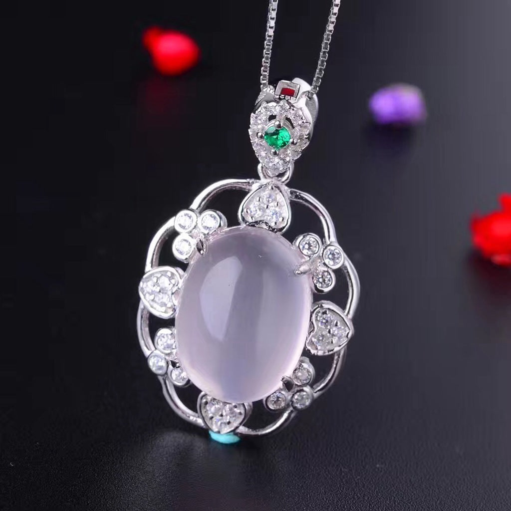 S925 Natural Pink Crystal Pendant