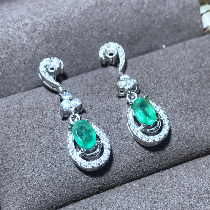 S925 hundred with earrings earrings natural emerald single 50 points