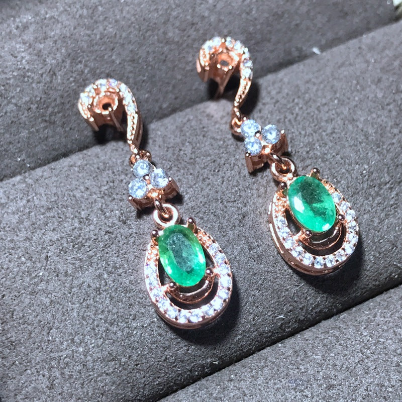 S925 hundred with earrings earrings natural emerald single 50 points