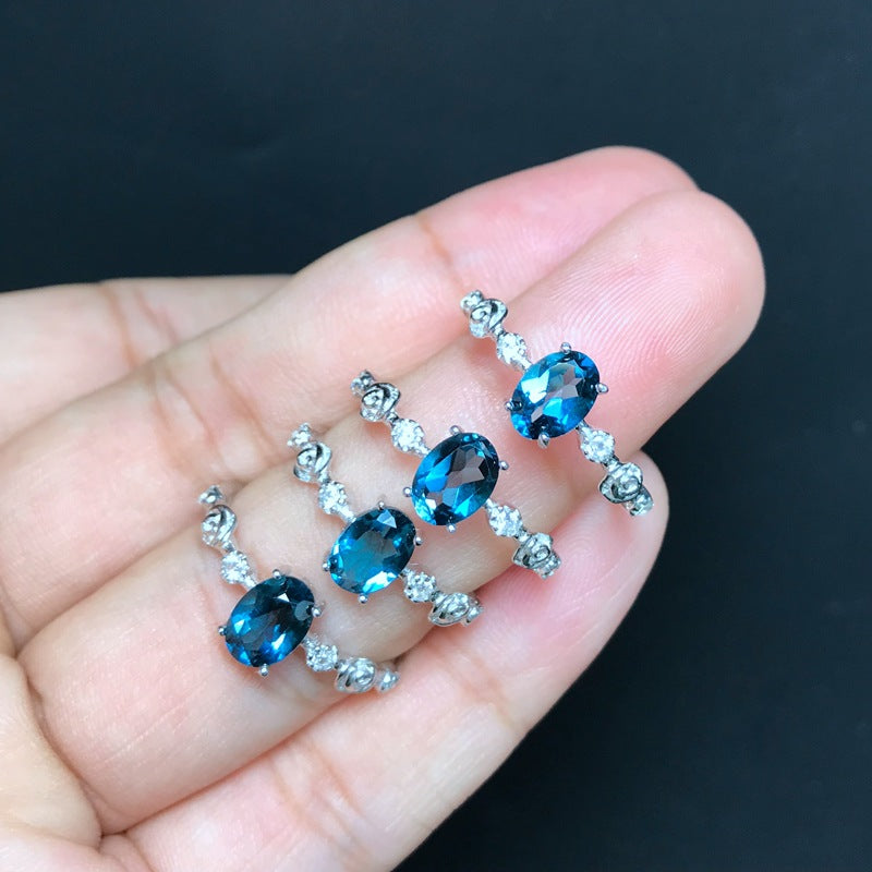 S925 Simple New London Blue Topaz Ring