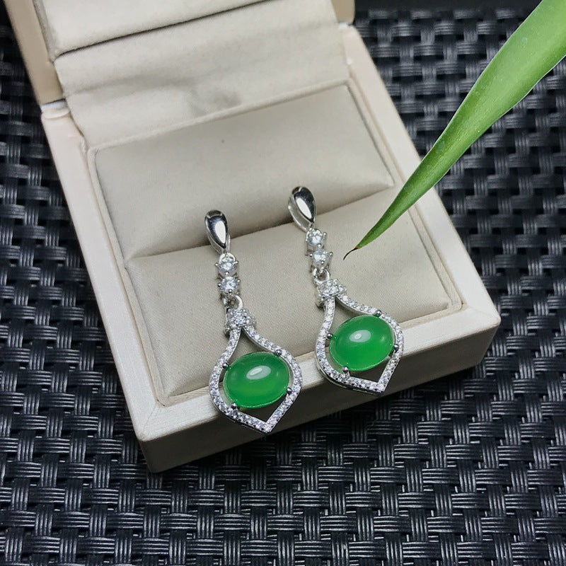 S925 Natural Chrysoprase Earrings
