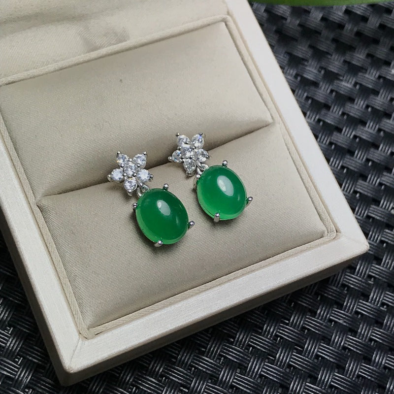 Fashion 925 Silver with Natural Chrysoprase Earrings