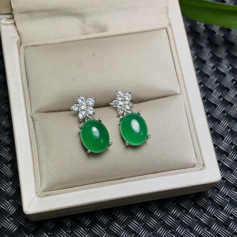 Fashion 925 Silver with Natural Chrysoprase Earrings