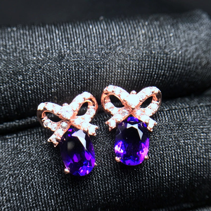 S925 Small Bow Earrings 925 sterling silver with amethysts