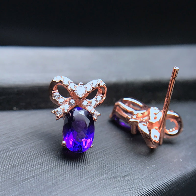 S925 Small Bow Earrings 925 sterling silver with amethysts