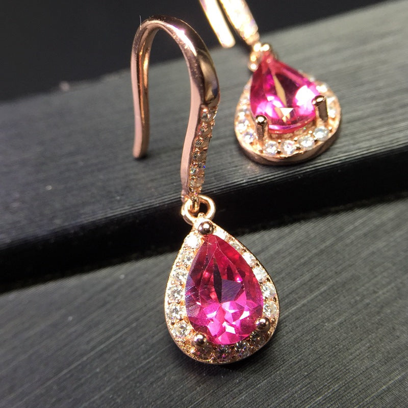 S925 Natural Drops Pink Topaz Earrings