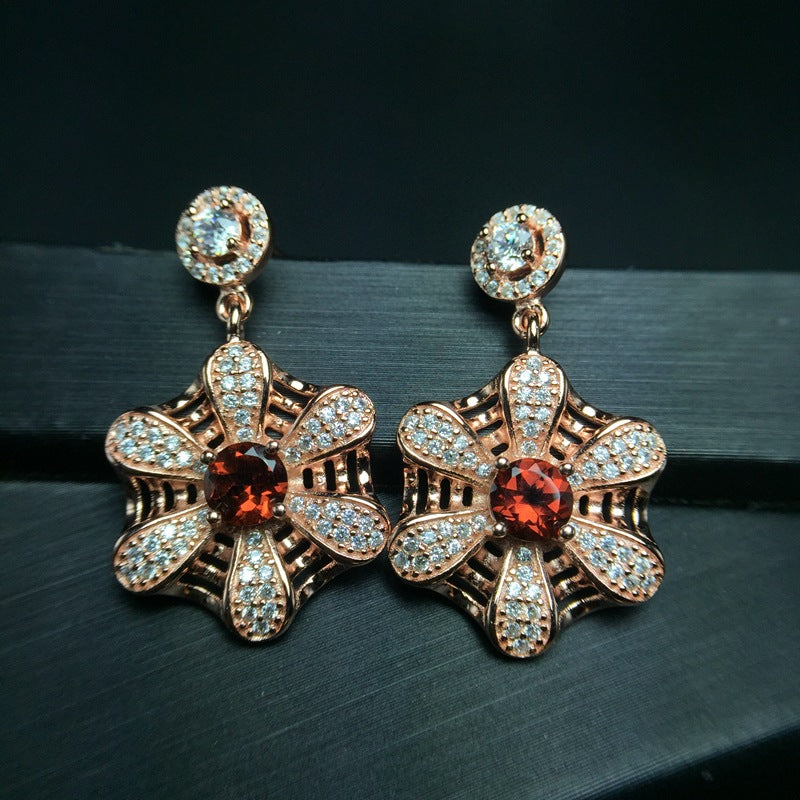 S925 atmospheric exaggerated natural garnet earrings