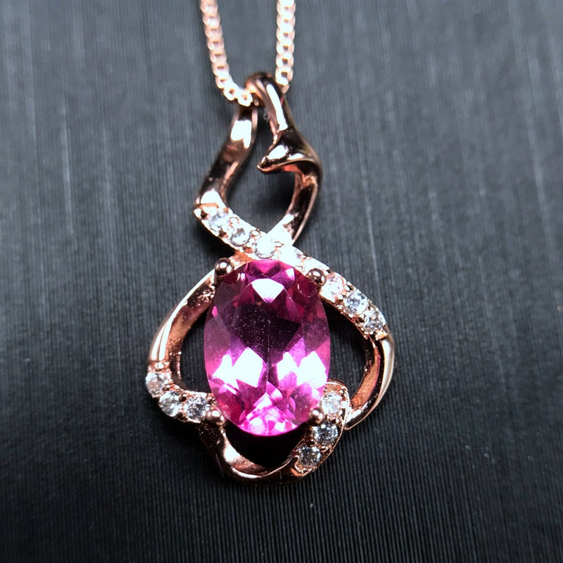 S925 Natural Pink Topaz Delicate Small Pendant