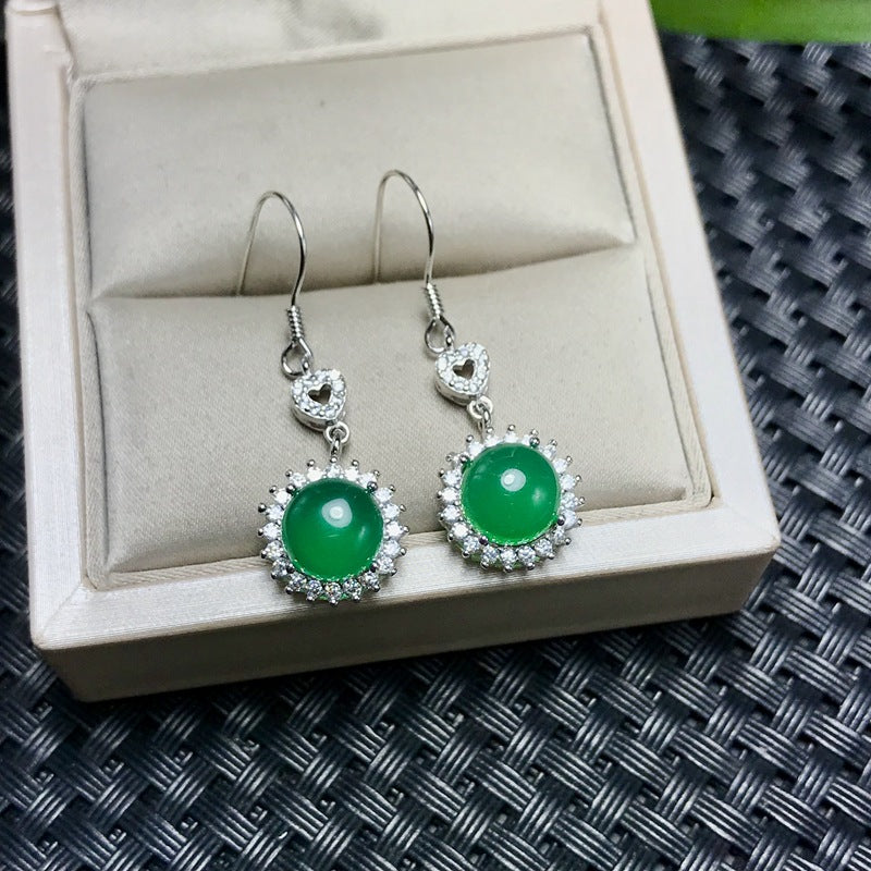 S925 Natural Chrysoprase Earrings
