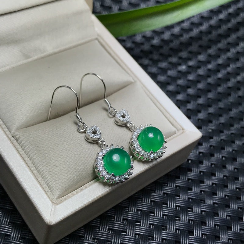S925 Natural Chrysoprase Earrings
