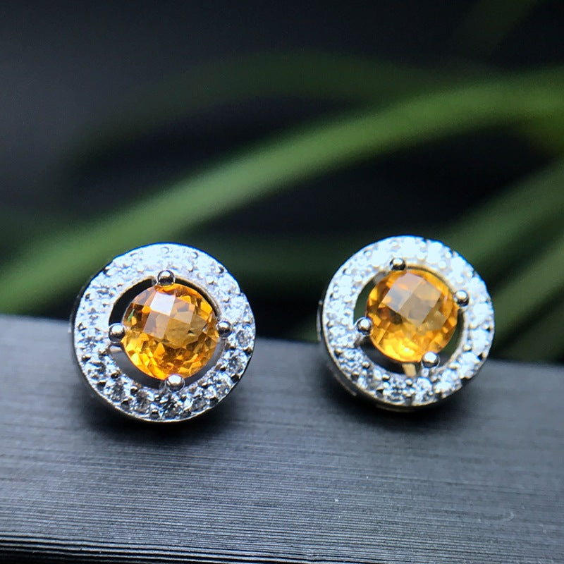 S925 Natural Brazilian Topaz Delicate Earrings