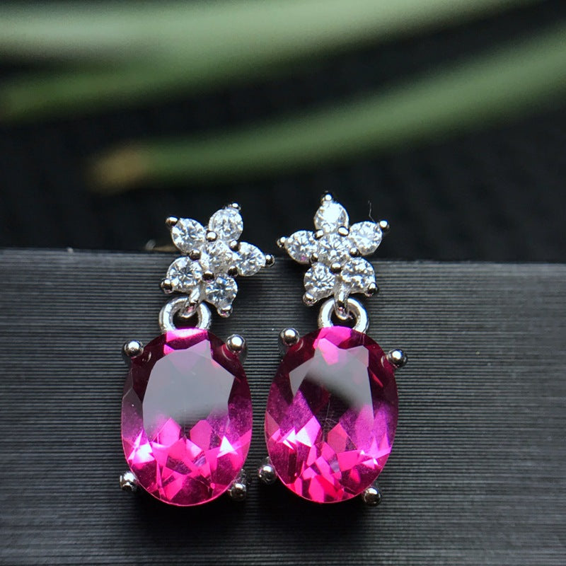S925 Natural Pink Topaz Earrings