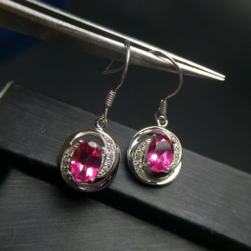 S925 Natural Pink Topaz Earrings Tourmaline Color