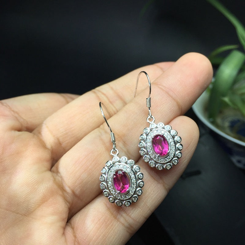 S925 Silver with Natural Pink Topaz Earrings