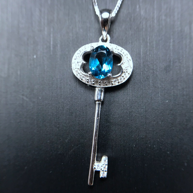 S925 Natural London Blue Topaz Pendant Key Style Pendant