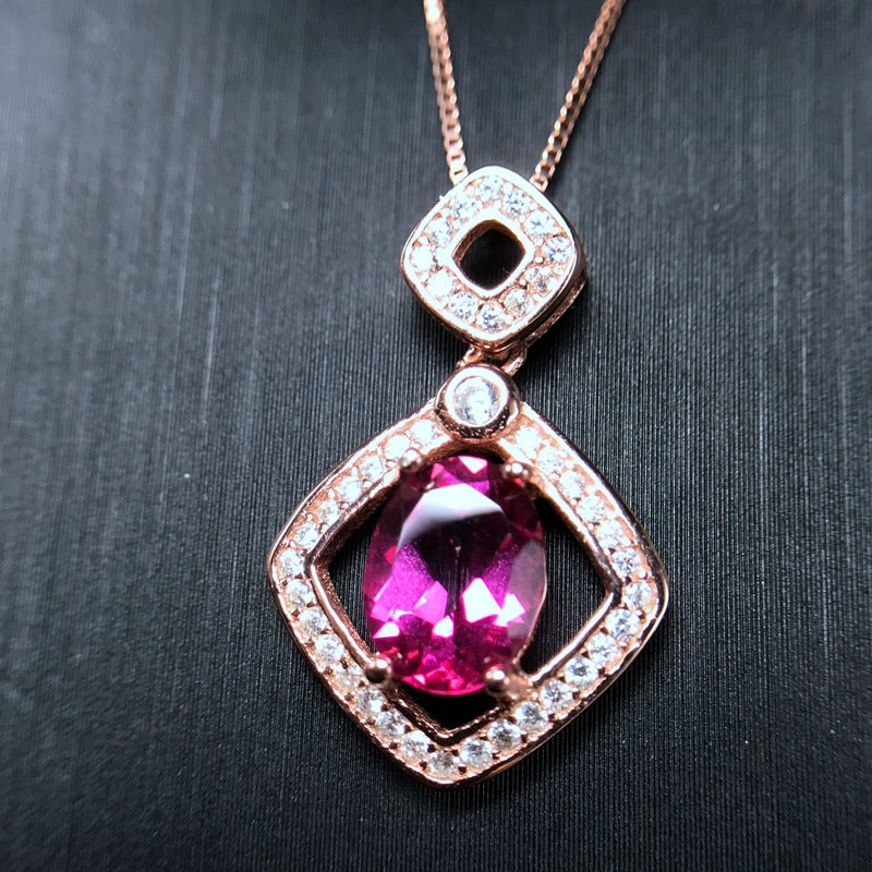 S925 Natural Pink Topaz Pendant