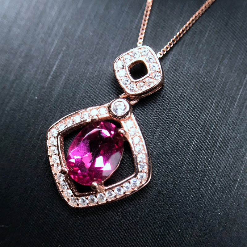 S925 Natural Pink Topaz Pendant