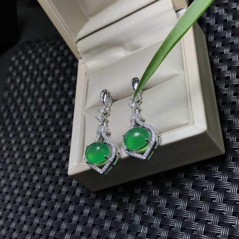 S925 Natural Chrysoprase Earrings