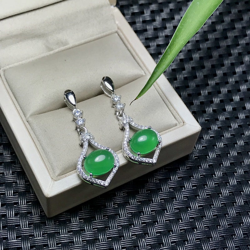 S925 Natural Chrysoprase Earrings
