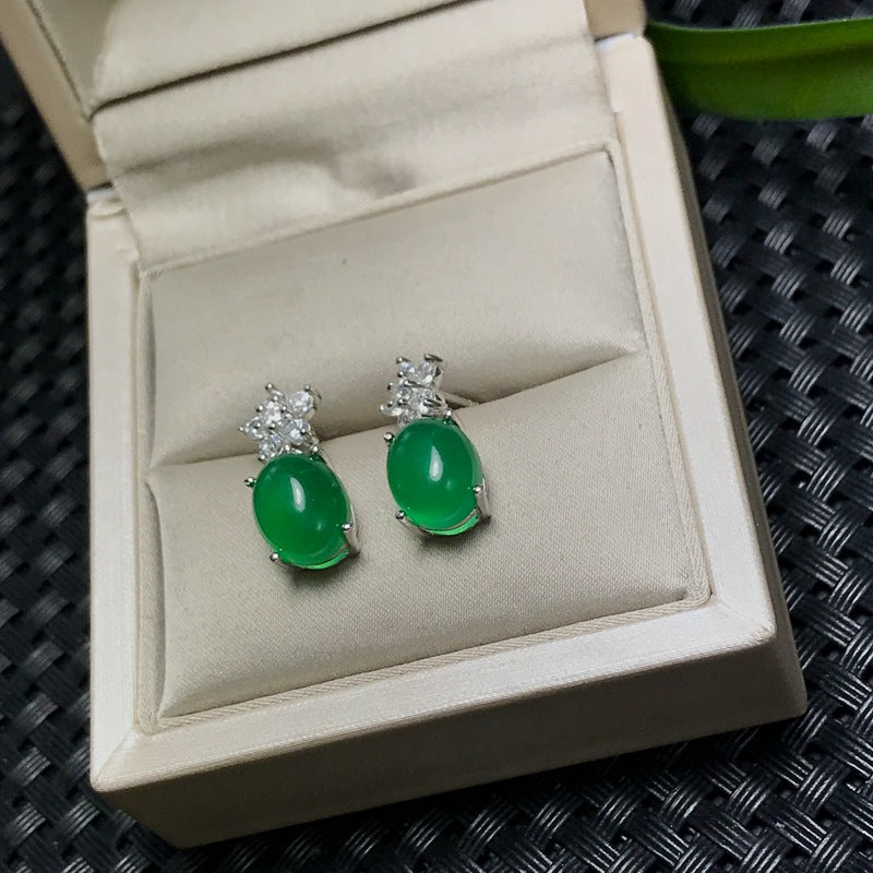 Fashion 925 Silver with Natural Chrysoprase Earrings