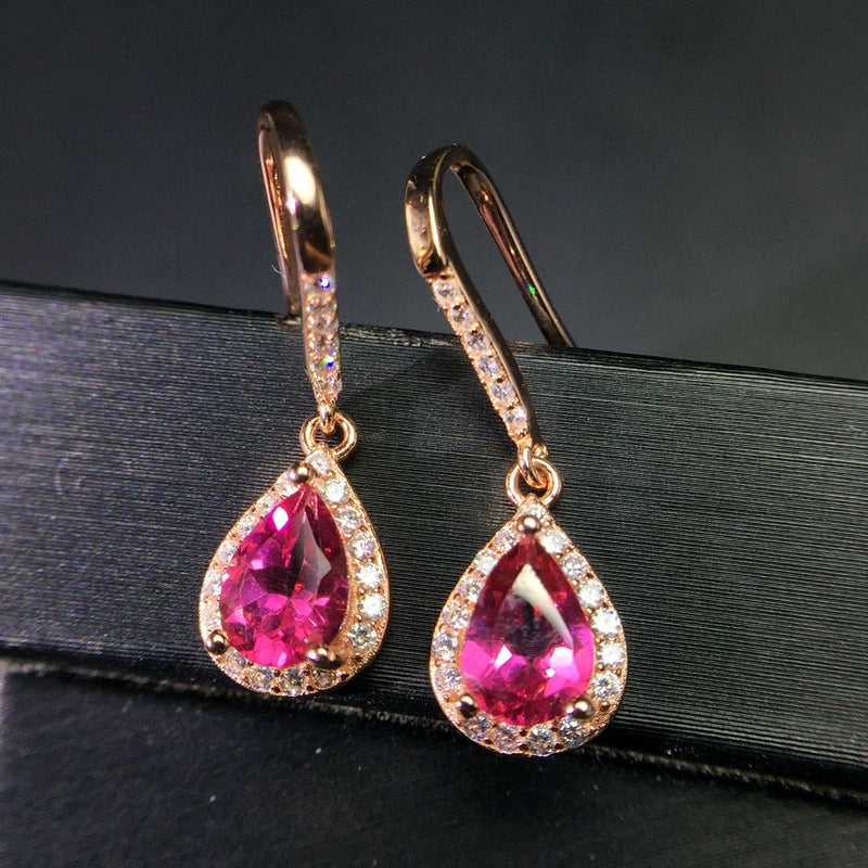 S925 Natural Drops Pink Topaz Earrings