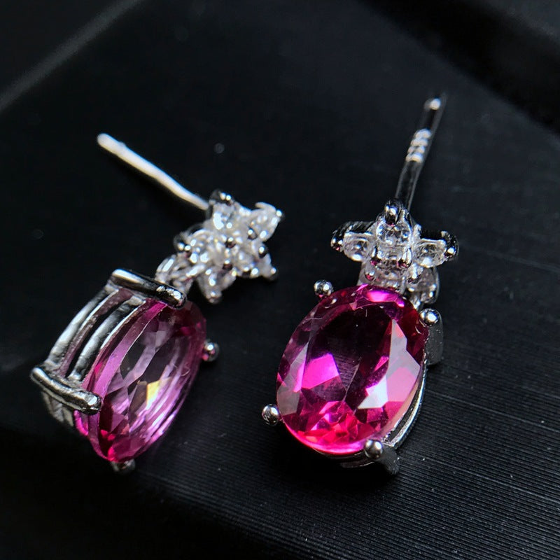 S925 Natural Pink Topaz Earrings