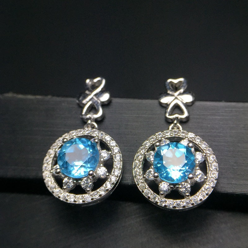 925 Silver with Natural Swiss Blue Topaz Earrings