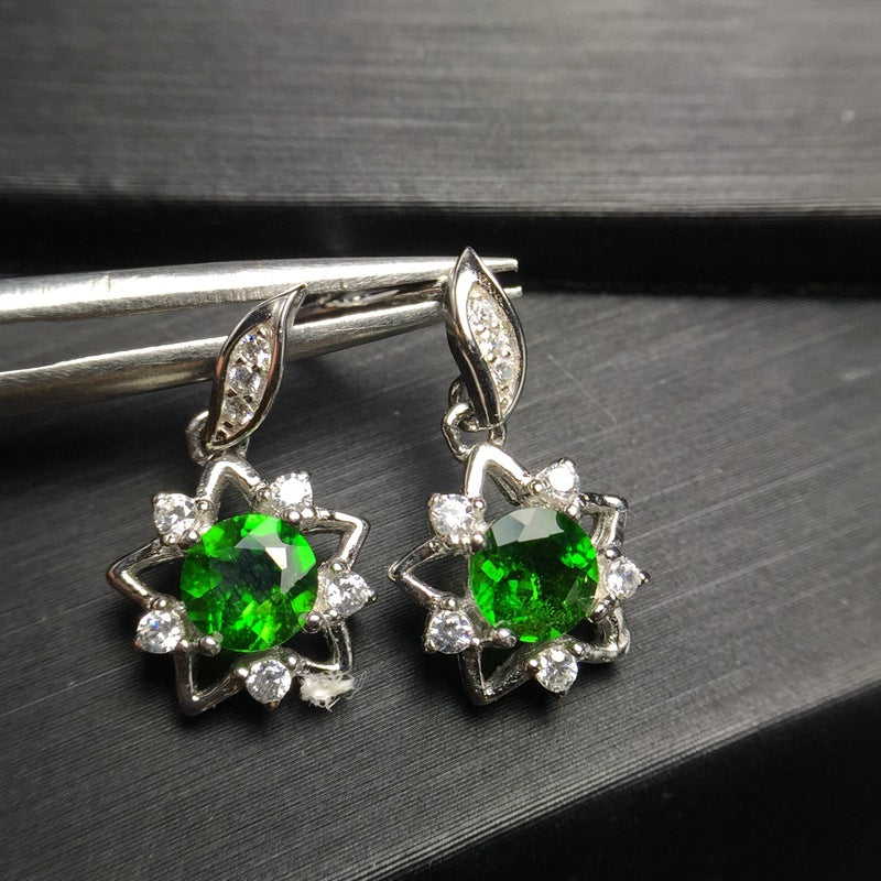 Forest Green 925 Silver with Natural Tourmaline Earrings