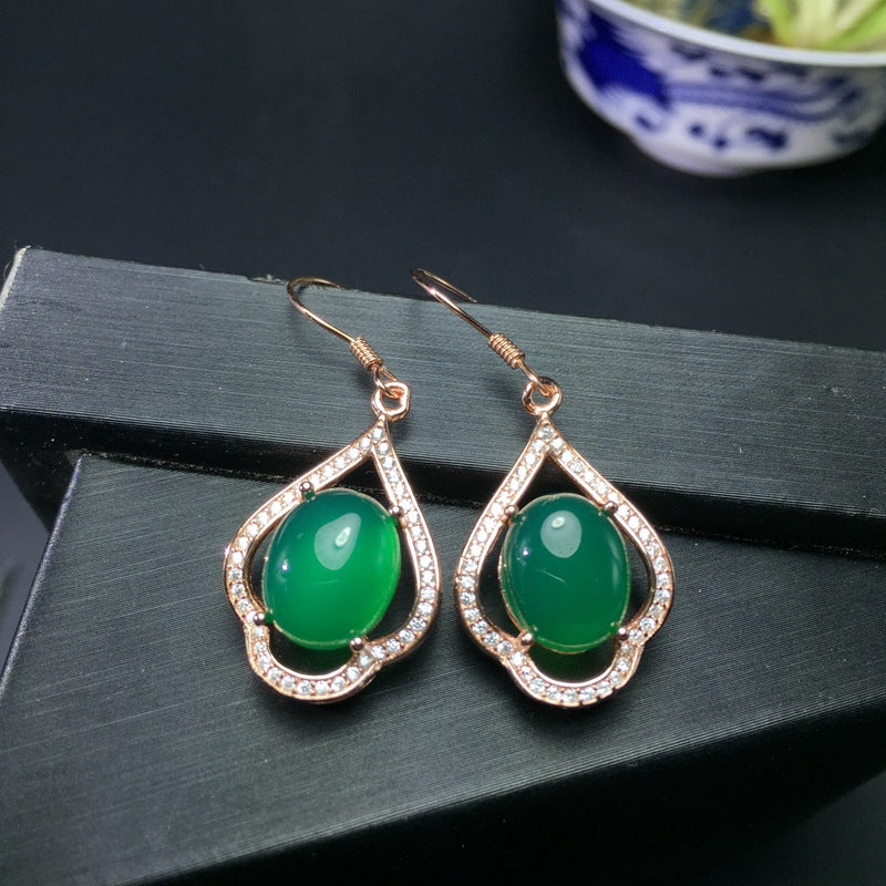 925 Sterling Silver with Natural Chrysoprase Earrings