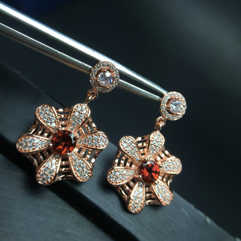 S925 atmospheric exaggerated natural garnet earrings