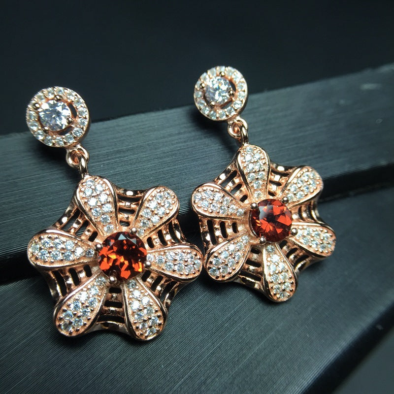 S925 atmospheric exaggerated natural garnet earrings