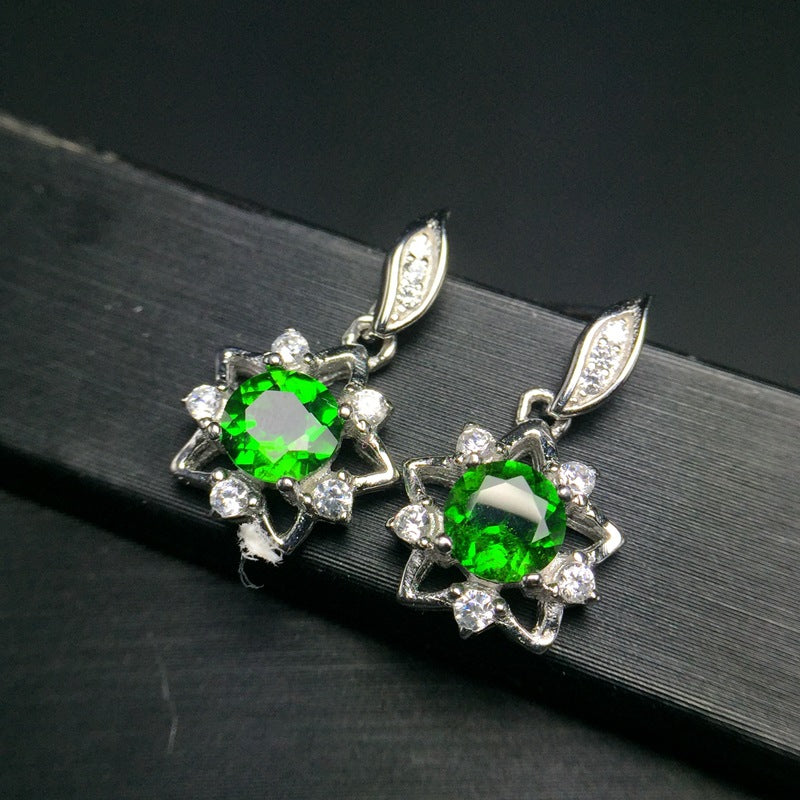 Forest Green 925 Silver with Natural Tourmaline Earrings