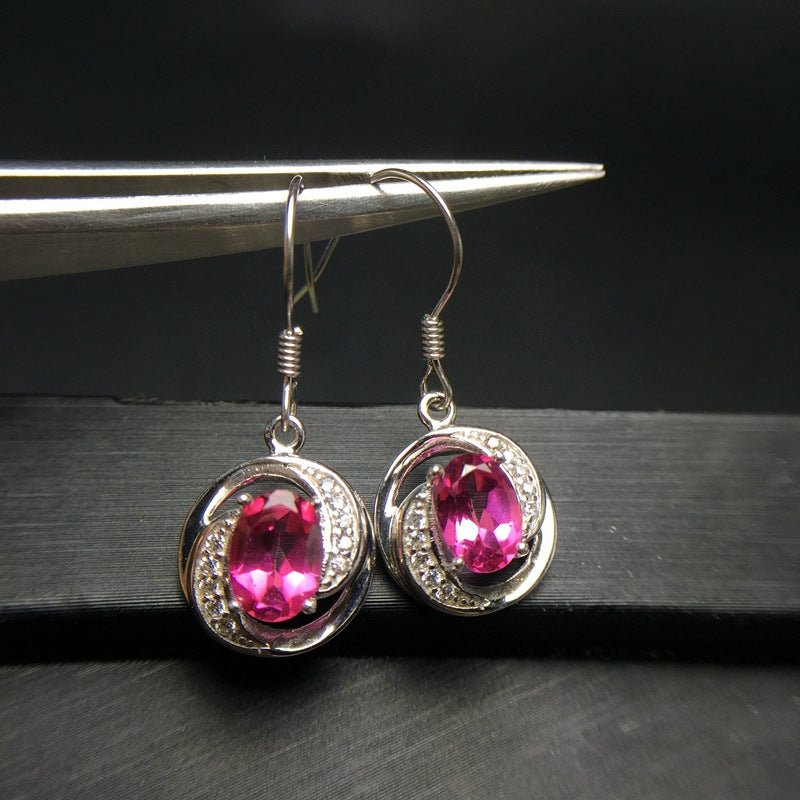 S925 Natural Pink Topaz Earrings Tourmaline Color