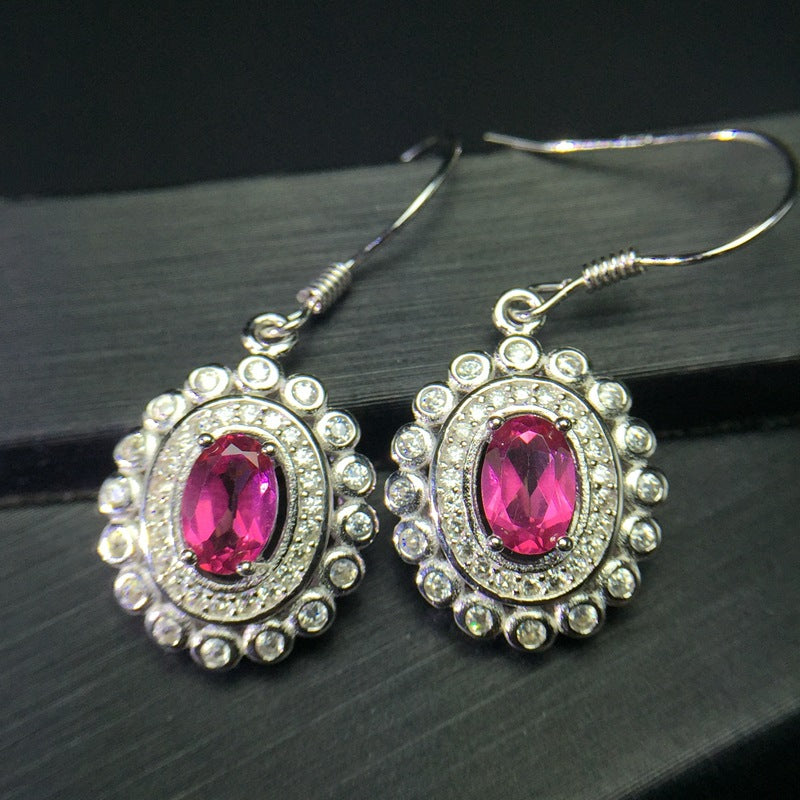S925 Silver with Natural Pink Topaz Earrings