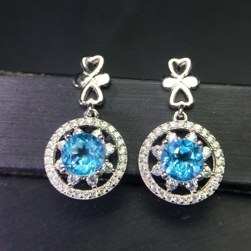 925 Silver with Natural Swiss Blue Topaz Earrings