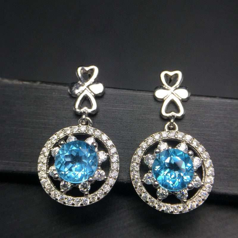 925 Silver with Natural Swiss Blue Topaz Earrings